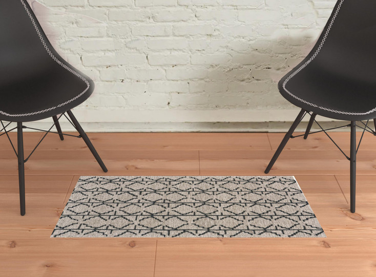 2' x 3' Black Taupe and Gray Wool Geometric Tufted Handmade Area Rug
