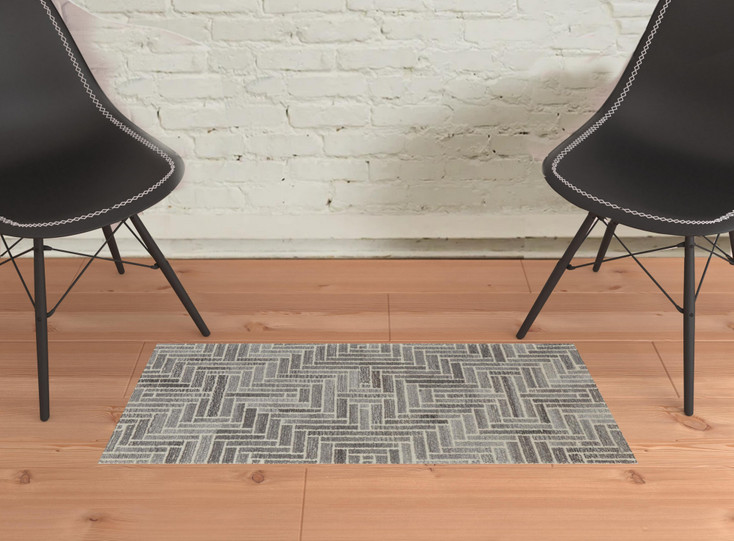 2' x 3' Taupe Gray and Tan Wool Geometric Tufted Handmade Area Rug