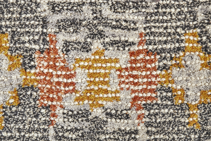 2' x 3' Gray Ivory and Orange Wool Geometric Tufted Handmade Area Rug
