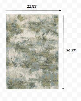 2' x 3' Blue and Sage Distressed Waves Indoor Scatter Rug