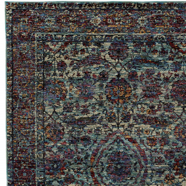2' x 3' Blue and Purple Oriental Power Loom Stain Resistant Area Rug