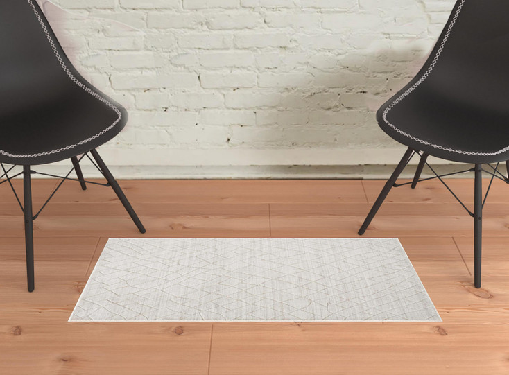 2' x 3' Ivory and Gray Striped Hand Woven Area Rug