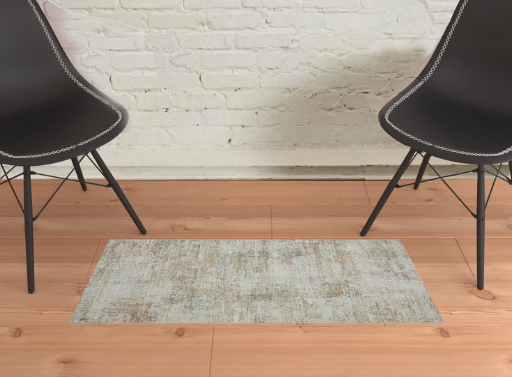 2' x 3' Gray Damask Distressed Area Rug