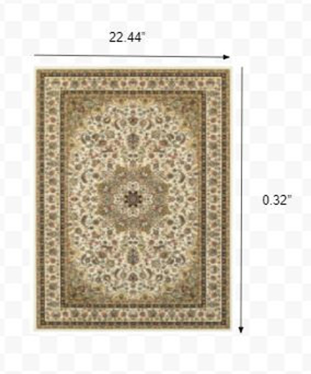 2' x 3' Ivory Beige Machine Woven Oriental Indoor Area Rug