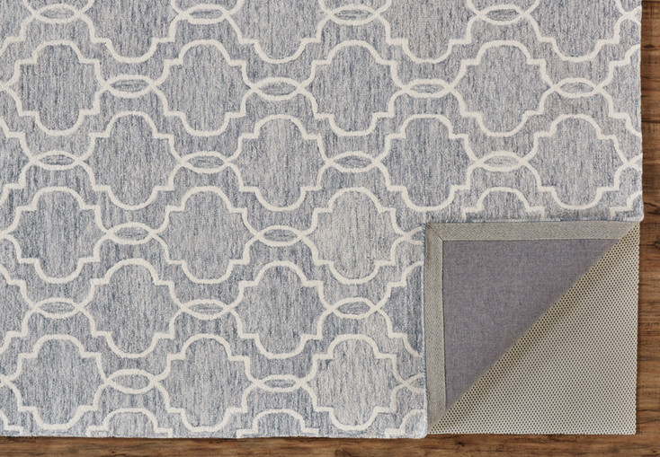 2' x 3' Blue Gray and Ivory Wool Geometric Tufted Handmade Stain Resistant Area Rug
