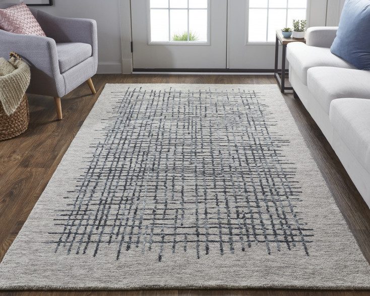 2' x 3' Gray Black and Tan Wool Plaid Tufted Handmade Stain Resistant Area Rug