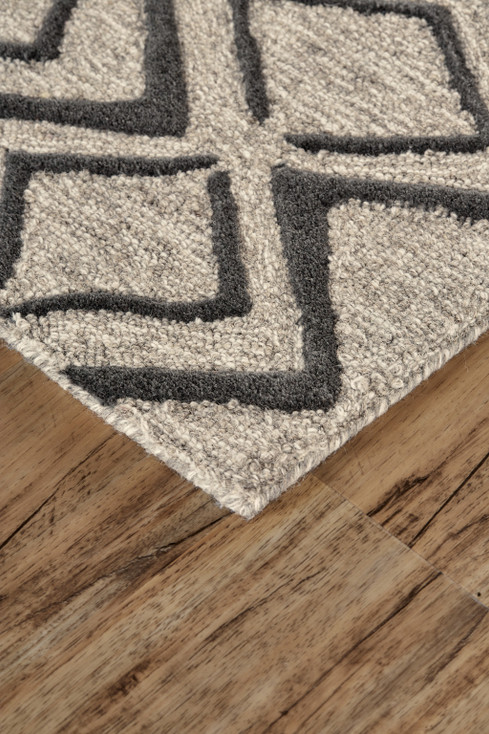 2' x 3' Black Gray and Taupe Wool Geometric Tufted Handmade Area Rug