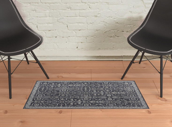 2' x 3' Blue and Gray Wool Floral Tufted Handmade Stain Resistant Area Rug