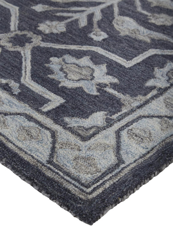 2' x 3' Blue and Gray Wool Floral Tufted Handmade Stain Resistant Area Rug