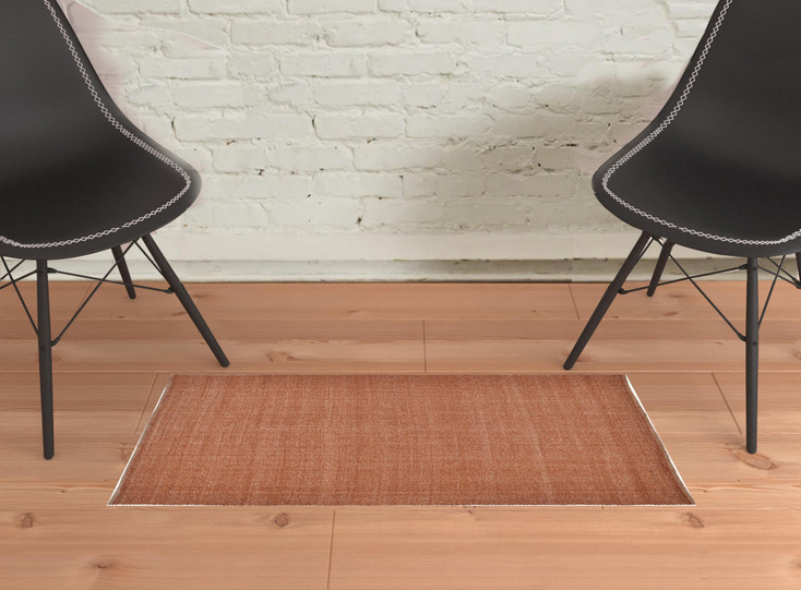 2' x 3' Orange Hand Woven Polyester Area Rug