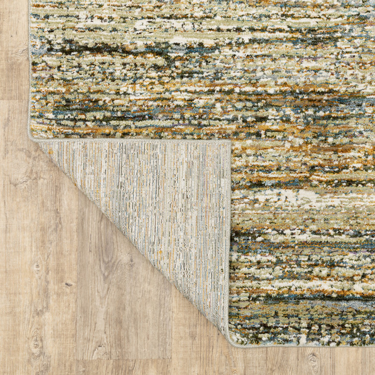 2' x 3' Gold Grey Tan Blue Green and Brown Abstract Power Loom Area Rug