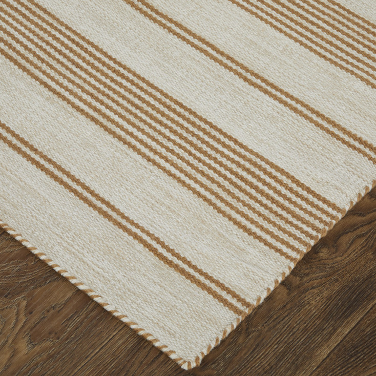 2' x 3' Ivory Taupe and Brown Striped Dhurrie Hand Woven Stain Resistant Area Rug