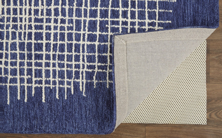 2' x 3' Blue and Ivory Wool Plaid Tufted Handmade Stain Resistant Area Rug