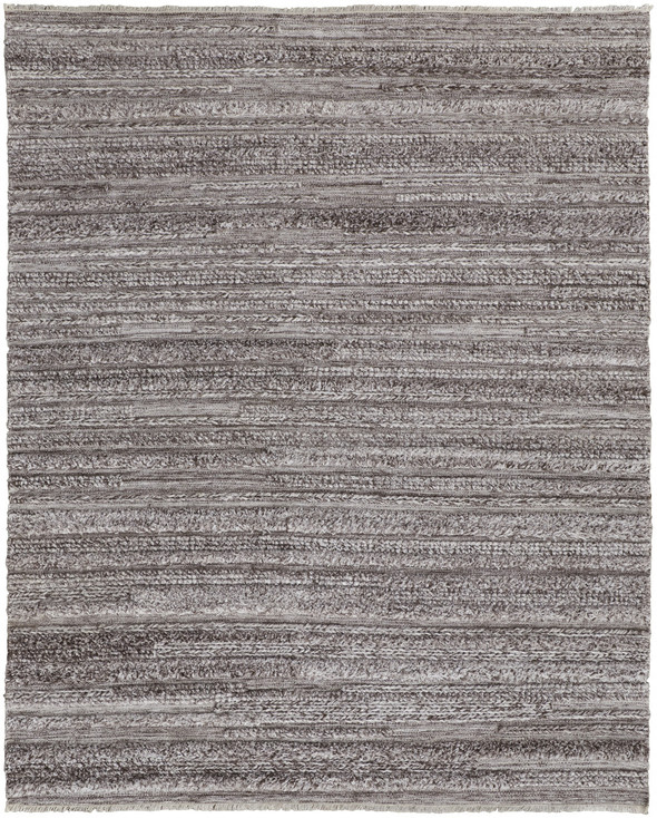 2' x 3' Taupe Brown and Ivory Striped Hand Woven Stain Resistant Area Rug