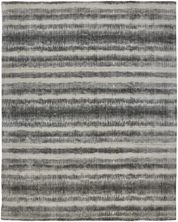 2' x 3' Gray Ivory and Black Abstract Hand Woven Area Rug