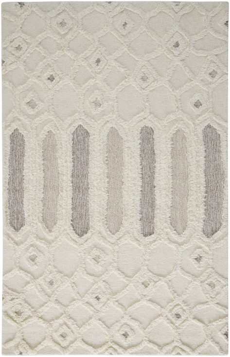 2' x 3' Ivory Taupe and Tan Wool Geometric Tufted Handmade Stain Resistant Area Rug