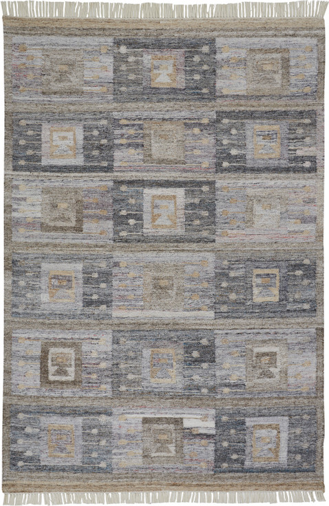 2' x 3' Gray Taupe and Tan Geometric Hand Woven Stain Resistant Area Rug with Fringe