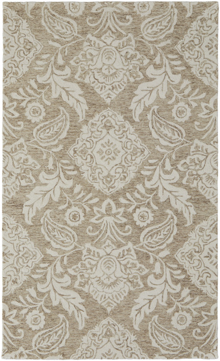 2' x 3' Tan and Ivory Wool Paisley Tufted Handmade Stain Resistant Area Rug