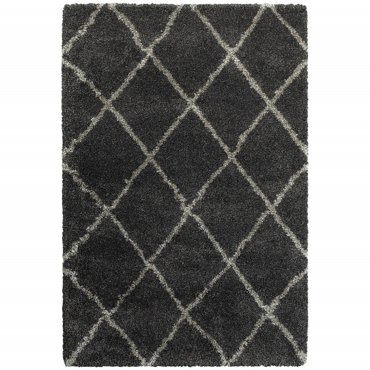 2' x 3' Charcoal & Grey Geometric Shag Power Loom Stain Resistant Area Rug