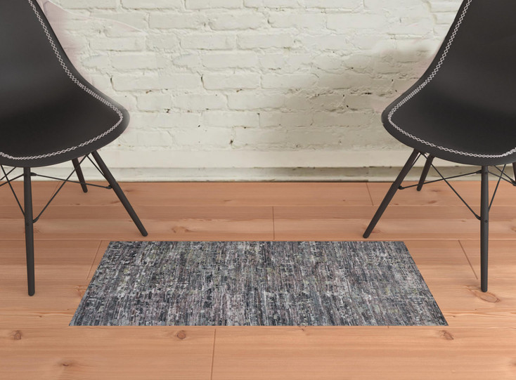 2' x 3' Blue and Gray Wool Abstract Hand Knotted Area Rug