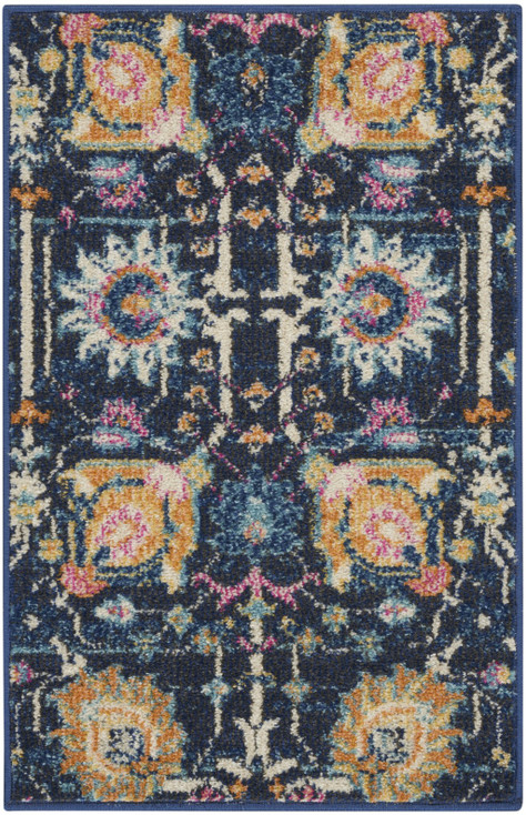 2' x 3' Navy Blue Floral Power Loom Area Rug