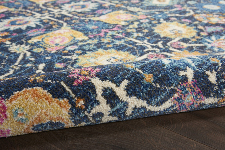 2' x 3' Navy Blue Floral Power Loom Area Rug