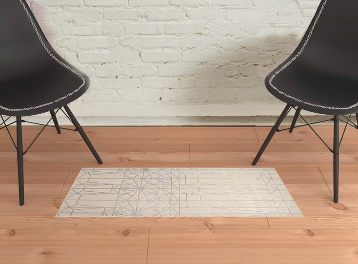 2' x 3' White Silver and Gray Geometric Stain Resistant Area Rug