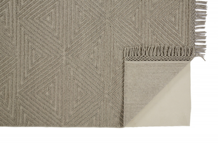 2' x 3' Tan and Ivory Wool Geometric Hand Woven Area Rug with Fringe