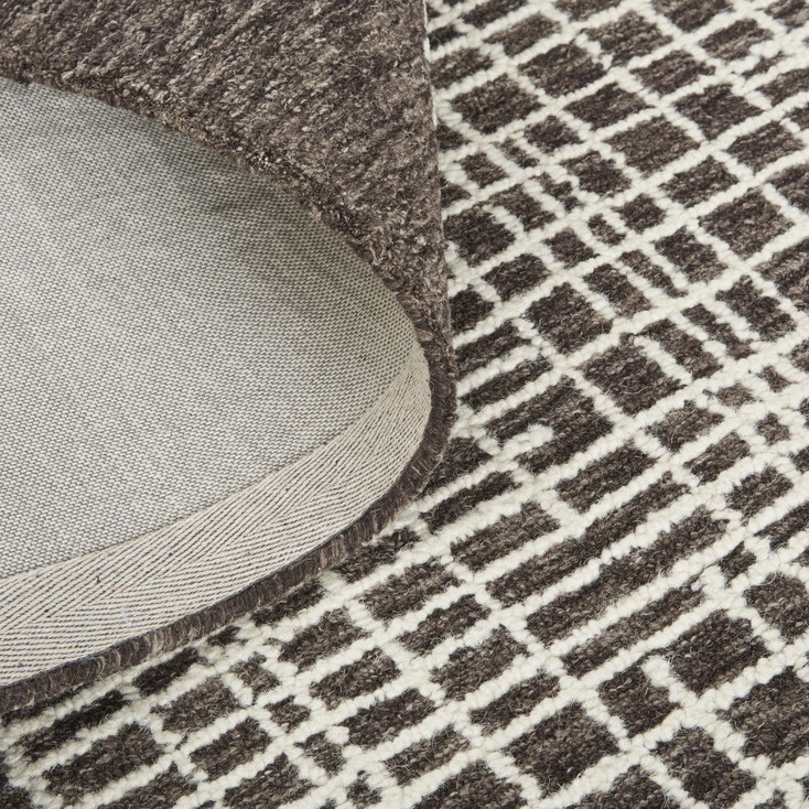 2' x 3' Brown and Ivory Wool Plaid Tufted Handmade Stain Resistant Area Rug