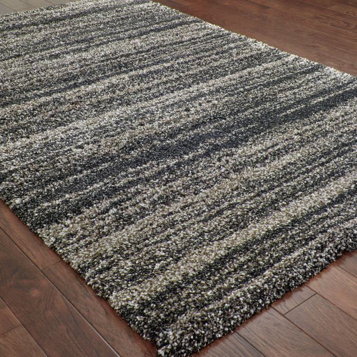 2' x 3' Charcoal Silver and Grey Geometric Shag Power Loom Stain Resistant Area Rug