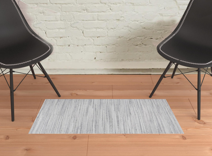 2' x 3' Silver Wool Hand Woven Stain Resistant Area Rug