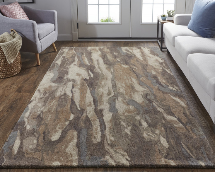 2' x 3' Brown Gray and Tan Wool Abstract Tufted Handmade Stain Resistant Area Rug