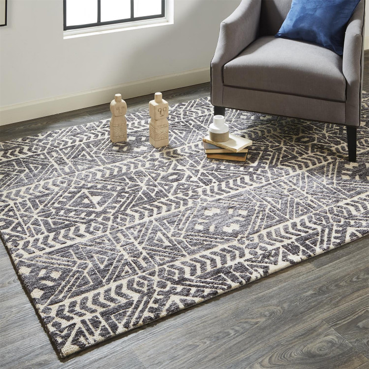 2' x 3' Gray Black and Ivory Striped Stain Resistant Area Rug