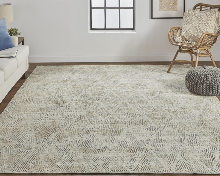 2' x 3' Gray and Taupe Abstract Hand Woven Area Rug