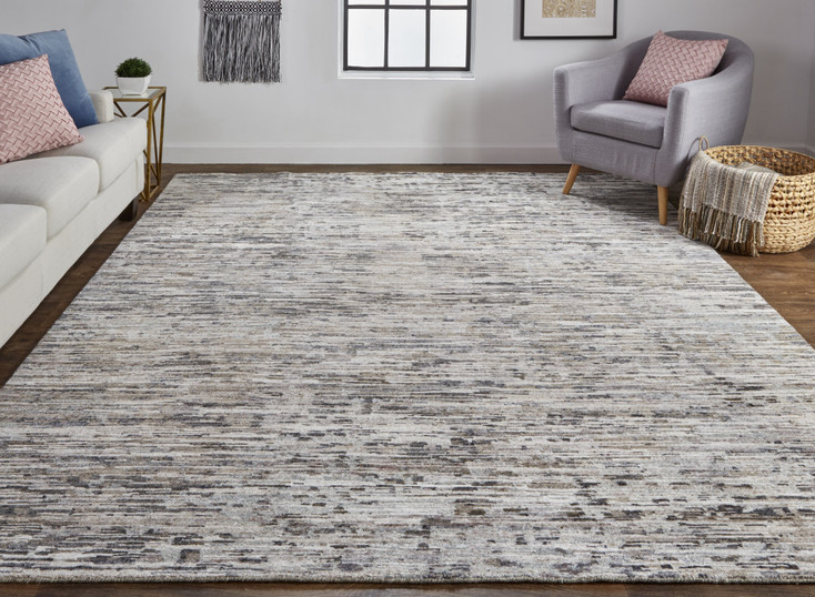 2' x 3' Gray Blue and Silver Wool Abstract Hand Knotted Area Rug