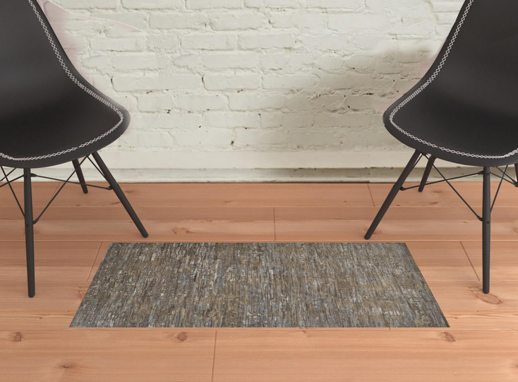 2' x 3' Brown and Gray Wool Abstract Hand Knotted Area Rug