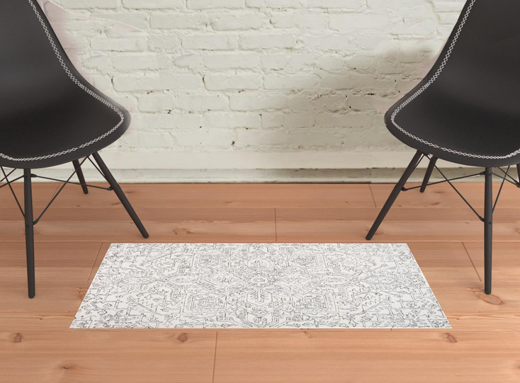 2' x 3' Ivory & Gray Wool Floral Tufted Handmade Stain Resistant Area Rug