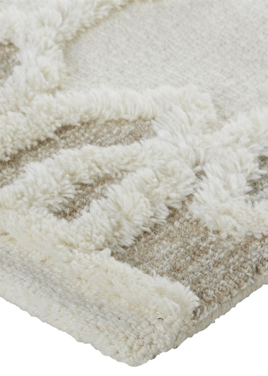 2' x 3' Ivory Tan and Silver Wool Geometric Tufted Handmade Stain Resistant Area Rug