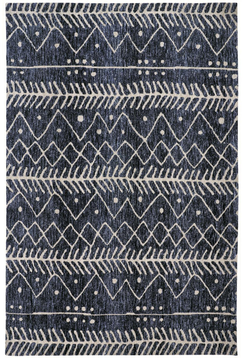 2' x 3' Blue and Ivory Striped Stain Resistant Area Rug