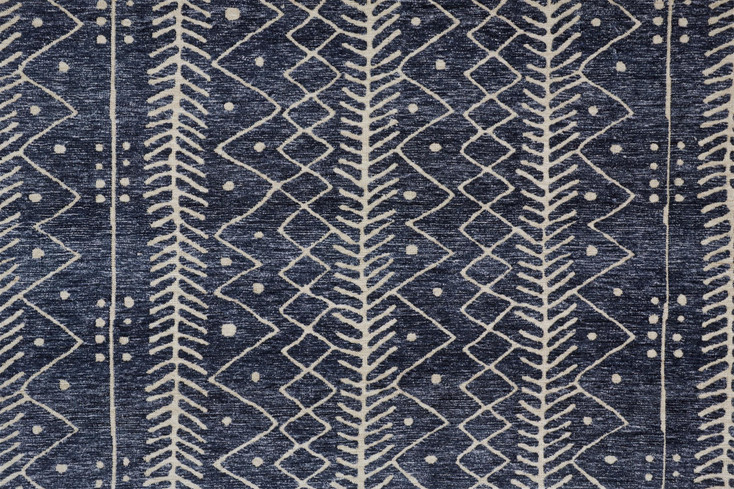 2' x 3' Blue and Ivory Striped Stain Resistant Area Rug