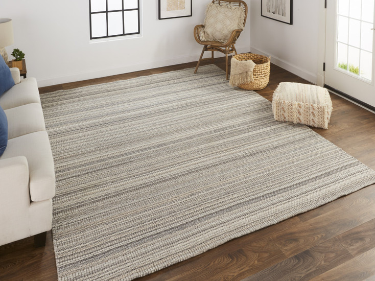 2' x 3' Gray and Taupe Wool Hand Woven Stain Resistant Area Rug