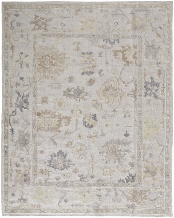 2' x 3' Tan Ivory and Orange Floral Hand Knotted Stain Resistant Area Rug