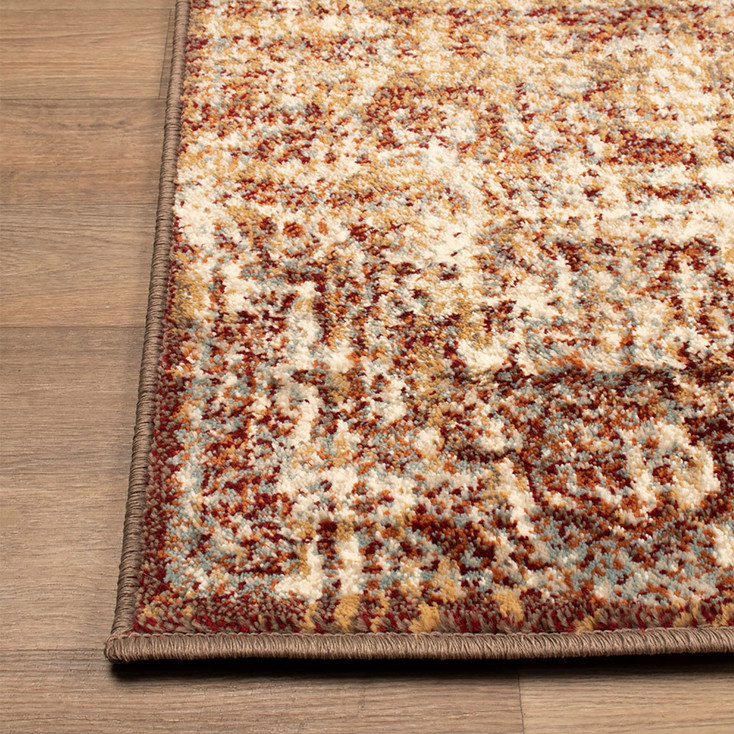 2' x 3' Maroon and Gold Abstract Power Loom Distressed Stain Resistant Area Rug