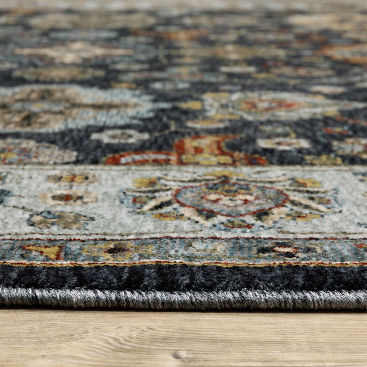 2' x 3' Blue Red Beige Yellow Grey Rust and Gold Oriental Power Loom Area Rug with Fringe