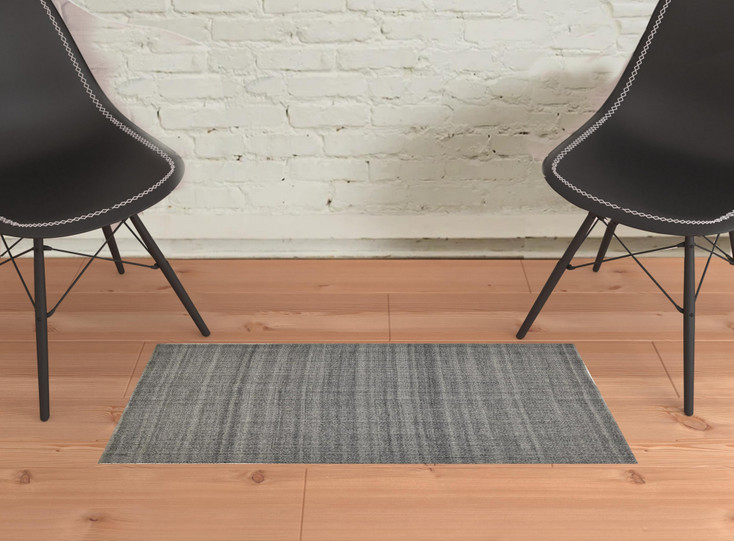 2' x 3' Gray and Ivory Hand Woven Area Rug