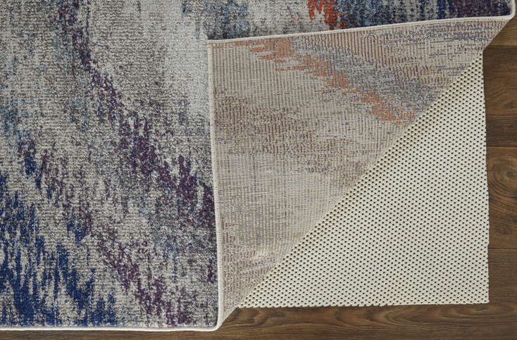 2' x 3' Blue Gray and Orange Abstract Power Loom Stain Resistant Area Rug