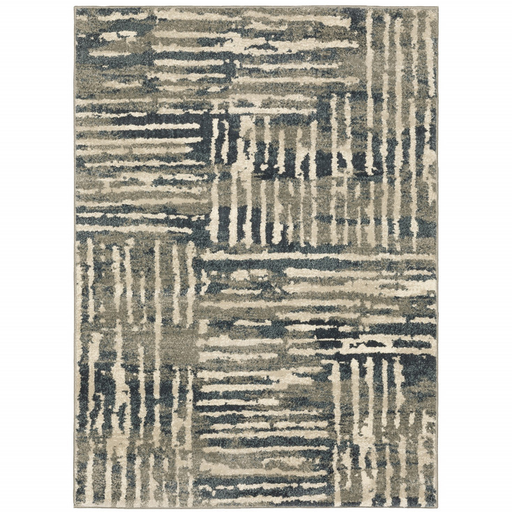 2' x 3' Blue and Beige Abstract Power Loom Stain Resistant Area Rug