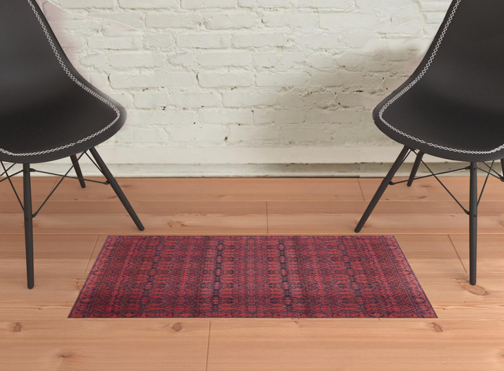 2' x 3' Red and Black Floral Power Loom Area Rug