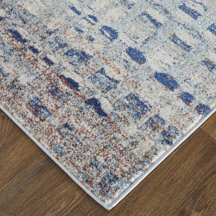 2' x 3' Blue Ivory and Orange Abstract Power Loom Stain Resistant Area Rug