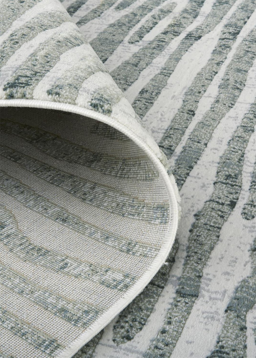 2' x 3' Gray Green and Ivory Striped Distressed Stain Resistant Area Rug
